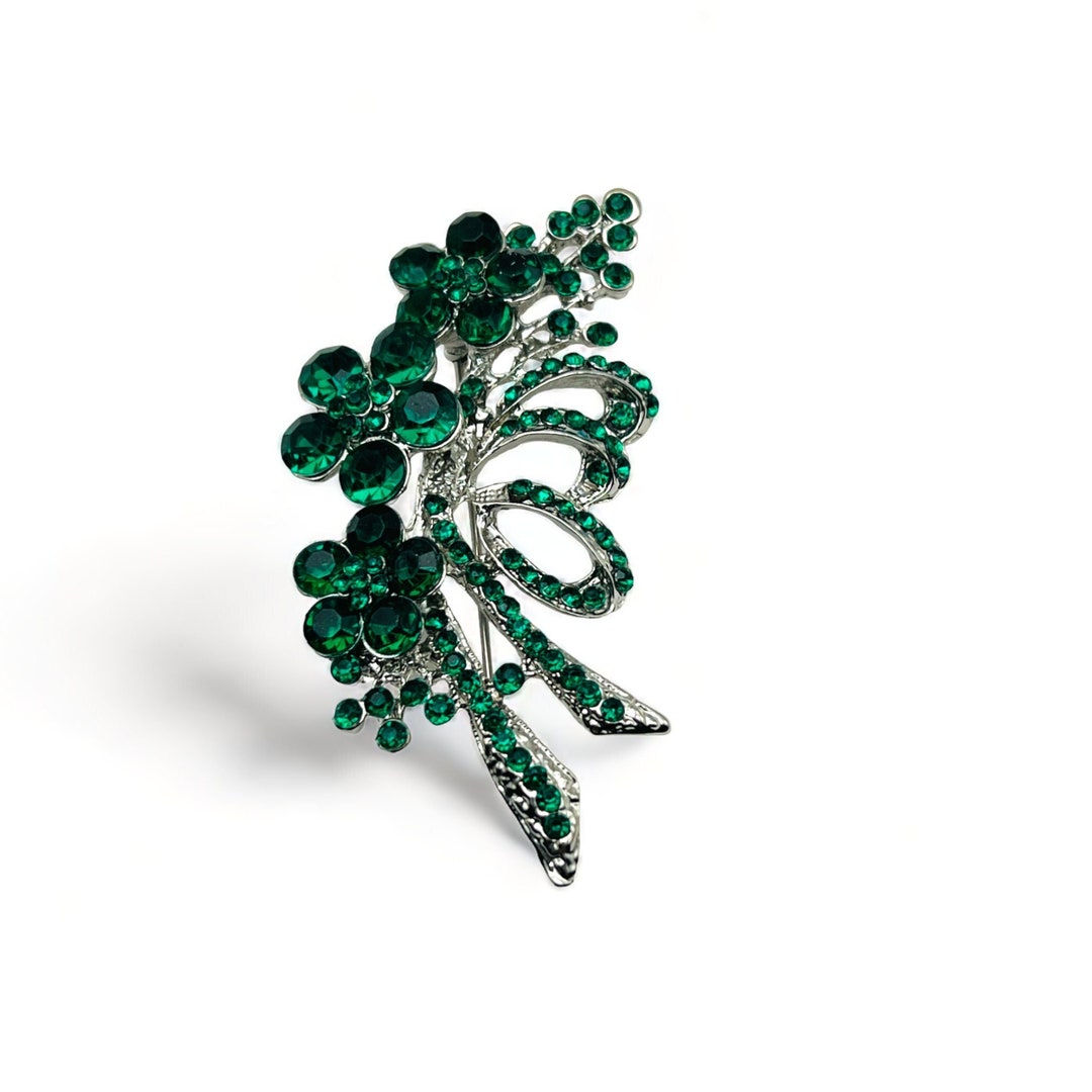Floral Brooch Pin, Elegant Flower Brooch, Formal Green Brooch