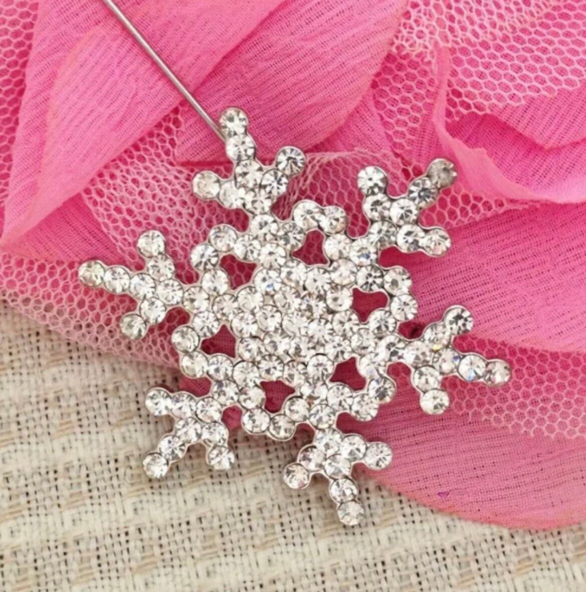 Sparking White Rhinestone Snowflake Brooch Pin Christmas - Etsy