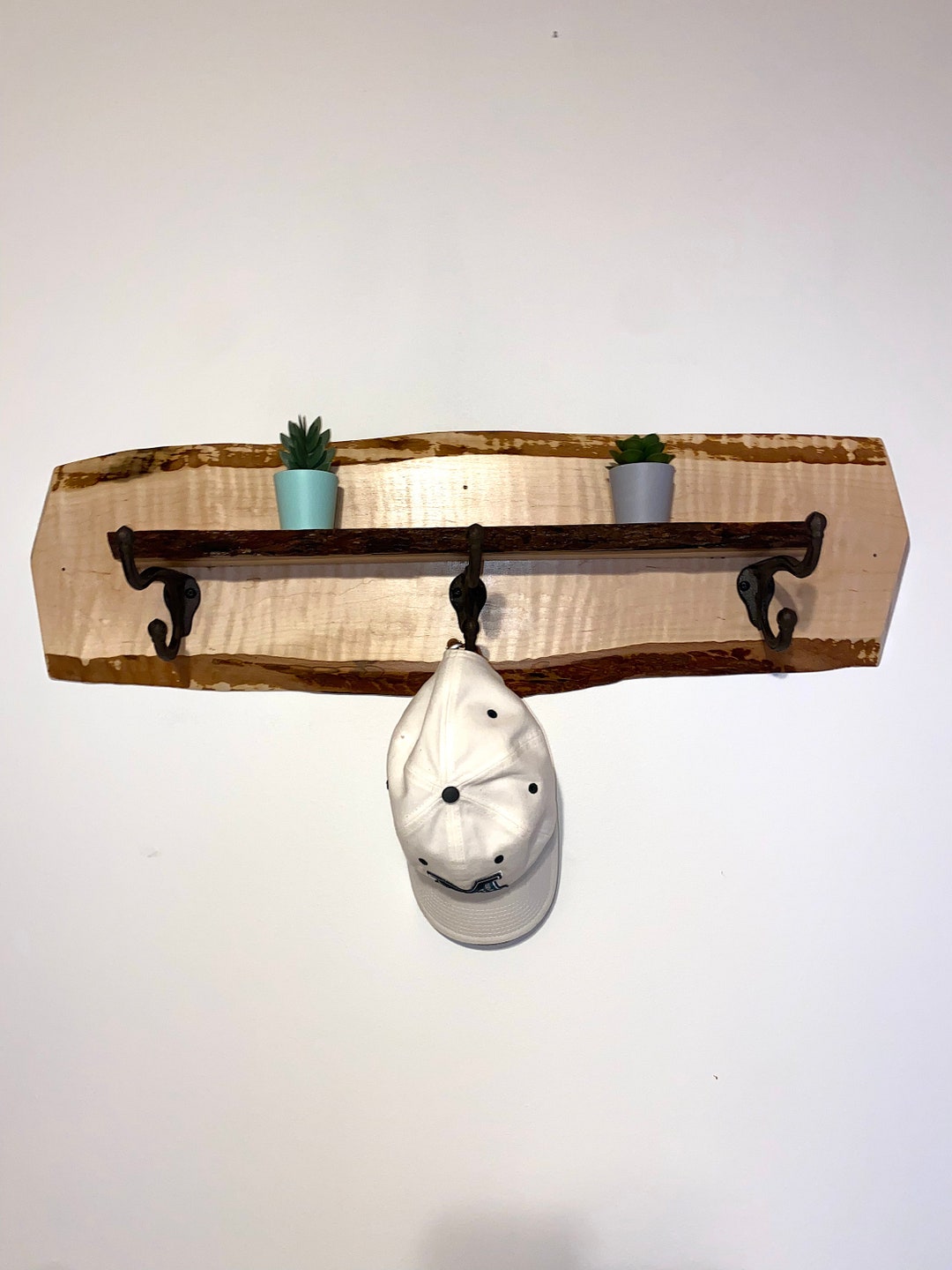 Coat Rack With Shelf, Live Edge, Curly Maple Etsy