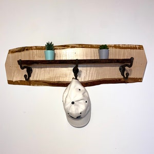 Coat Rack with Shelf, Live Edge, Curly Maple