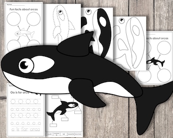 Orca Craft, Killer Whale Craft, Ocean Animal, Fine Motor Practice, Cutting Practice, Beginning Scissors Practice, homeschool printables