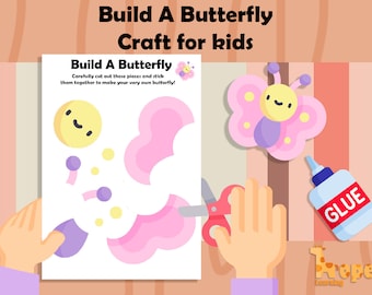 Printable Butterfly  Craft, Spring Paper Craft, kindergarten activity,  Indoor Preschool Activity, Kids Coloring Page, Homeschool Download