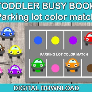 Toddler Busy Book Parking Lot Color Match Printable preschool toddler Busy Book Montessori Color Matching Game Busy Binder for Toddlers