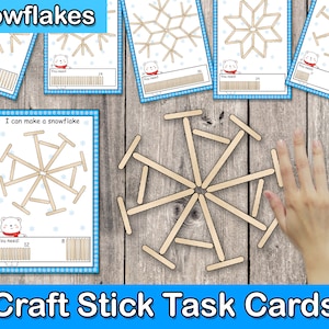 Snowflake Craft Stick Task Cards Winter Fine Motor Skills Christmas Activities for Kids Winter Activity Montessori Printable Activities