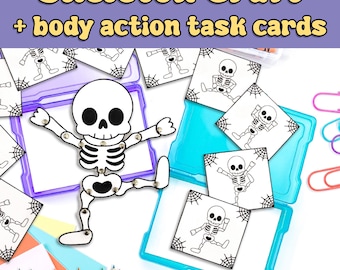 Halloween Skeleton Craft Task Card Center, Halloween Bulletin Board, Fine Motor Skills, Activity Game for Toddlers, Activities Preschool
