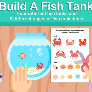 Build a fish tank craft for kids - Kids activity, homeschool art, printable craft, Earth day activity, Instant download