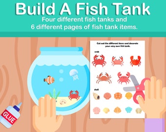 Build a fish tank craft for kids - Kids activity, homeschool art, printable craft, Earth day activity, Instant download