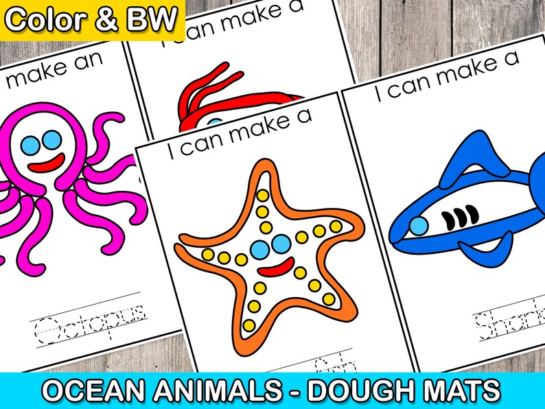 Ocean Animals Playdough Mats, Ocean Animals, Fine Motor Skills