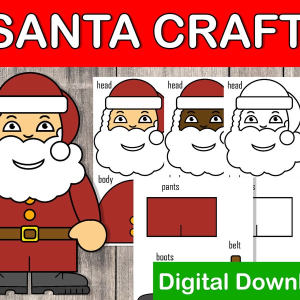 Christmas Craft, Santa Craft, Build A Santa, Digital Download, PDF, Christmas Activity, Christmas Decorations, Crafts for kids