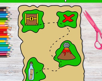 Treasure Map Craft, Printable Activity, Kindergarten Activity, Preschool, Summer Activity, Kid Craft, Birthday Game, Pirate Craft