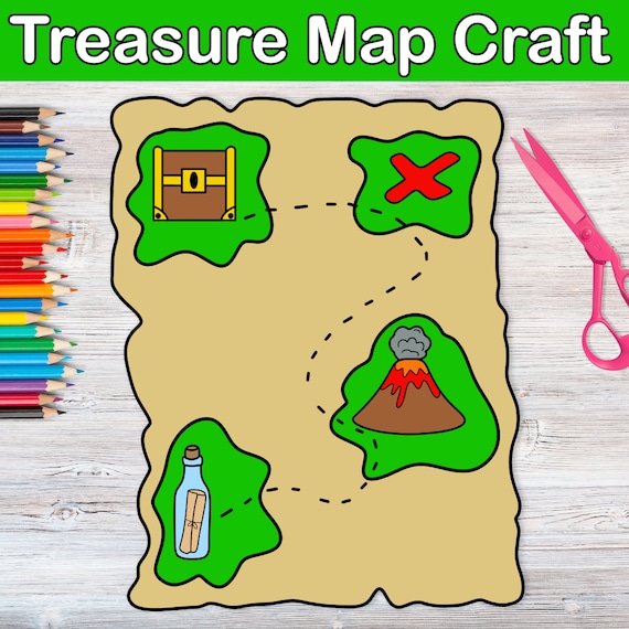 Treasure Map Craft, Printable Activity, Kindergarten Activity, Preschool, Summer Activity, Kid Craft, Birthday Game, Pirate Craft