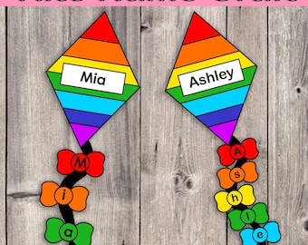 Kite Craft, Spring Craft, Rainbow Name Craft, Back to School, Kindergarten, Homeschool Keepsake, Preschool Activities, Fine Motor Skills
