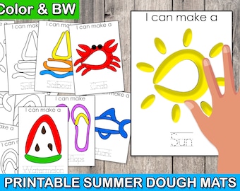Summer Playdough Mats, Play Dough Fine Motor Skills, playdough mats, toddler activities, Montessori activities, homeschool printables, ESL