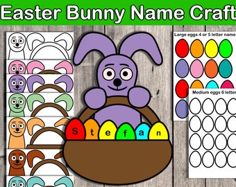 Easter Bunny name Craft, Activity for kindergarten students, Name recognition exercise,  Cut and Paste, Fine Motor Skills Development