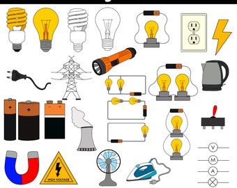 Electricity and Circuits Clipart Set - School PNG - Bulletin Board - Science - Physical science - Clipart - Teacher clipart Educational