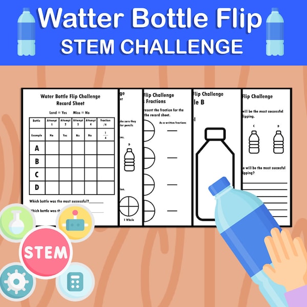 Water Bottle Flip STEM Challenge / End Of The Year Activity / Game Included - Instant download