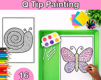 Spring Q Tip Painting Pictures | Dot Marker Worksheets for Kids (16 Designs)