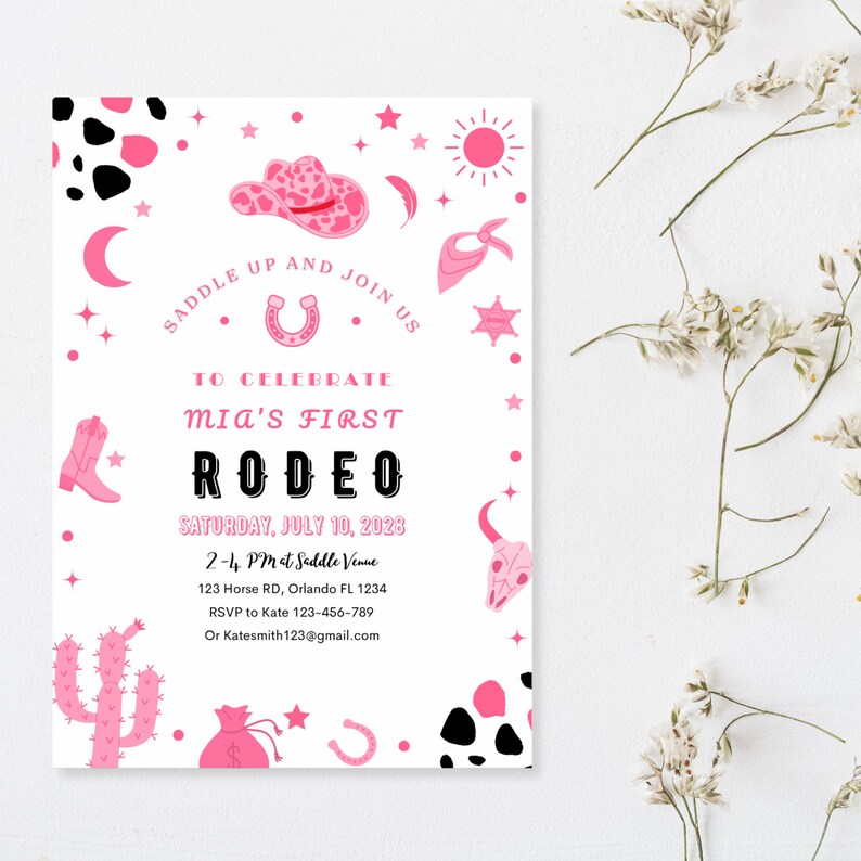 Editable My First Rodeo Invitation Cowgirl Birthday Invite Wild West ...