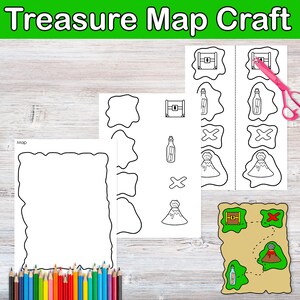 Puede incluir: Una actividad de manualidades de mapa del tesoro imprimible para ni&ntilde;os. El conjunto incluye un mapa en blanco, un cofre del tesoro, una botella, un volc&aacute;n y una X marca el lugar. Las hojas imprimibles est&aacute;n listas para recortarse y usarse para crear un divertido mapa del tesoro.