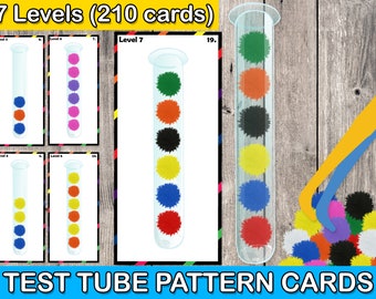 Test Tube Pattern Cards, Math Center, Pattern Task Cards, Montessori toys, Montessori printable, toddler toys, toddler activities