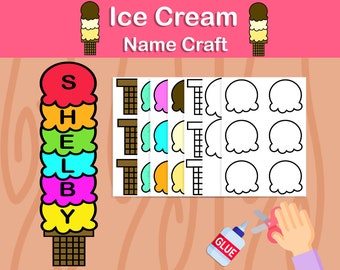 Ice Cream Craft / Name Craft / Rainbow / Summer / Bookmark craft for kids - Instant download