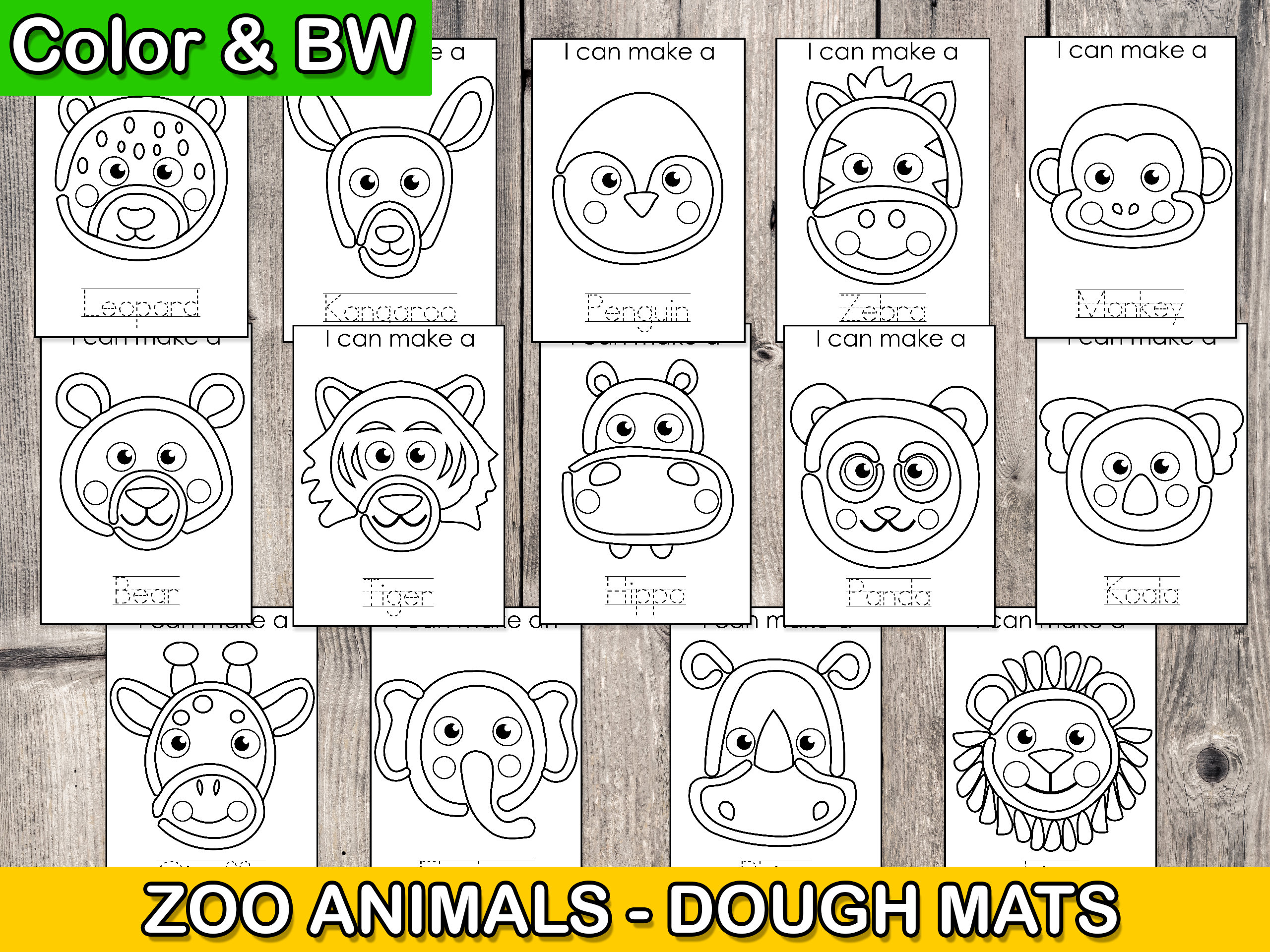 Zoo Animals Play Dough Mats, Playdough Mats, Fine Motor Skills