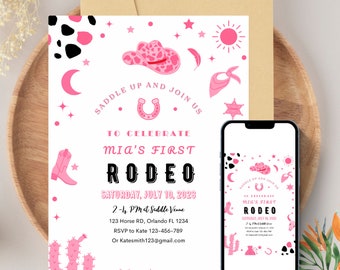 Editable My First Rodeo Invitation Cowgirl Birthday Invite Wild West Cowgirl 1st Rodeo Southwestern Ranch Template Instant Download rodeo