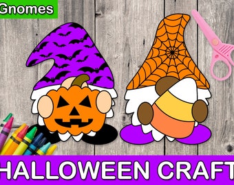 Halloween gnome craft, Halloween activities for kids printable, paper craft, Halloween printable craft kit for kids, Halloween printable
