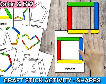 Craft Sticks Activity for Toddlers, Craft Stick Shapes Activity, Montessori Printable, Preschool Printables, Homeschool Resources