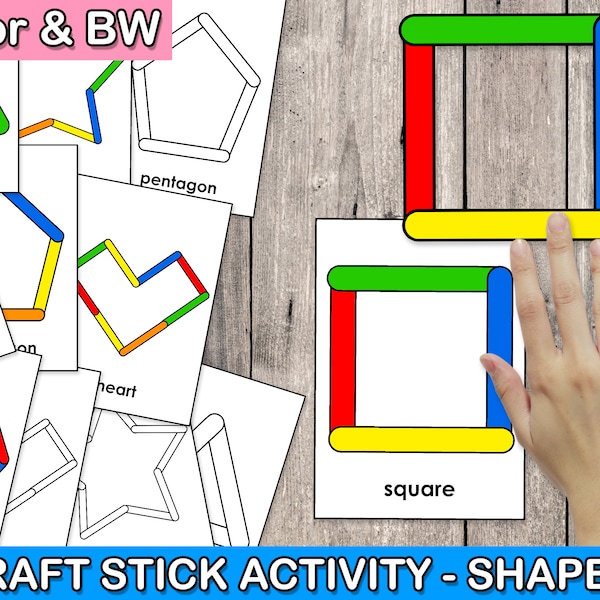 Craft Sticks Activity for Toddlers, Craft Stick Shapes Activity, Montessori Printable, Preschool Printables, Homeschool Resources