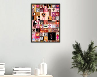 Leinwand Pop Art Collage | Wohnzimmer Poster | Cartoon Style Poster | Bild mit Rahmen | Abstrakte Kunst