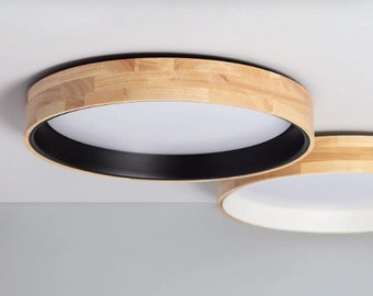 Naturel houten LED plafondlamp Samru rond