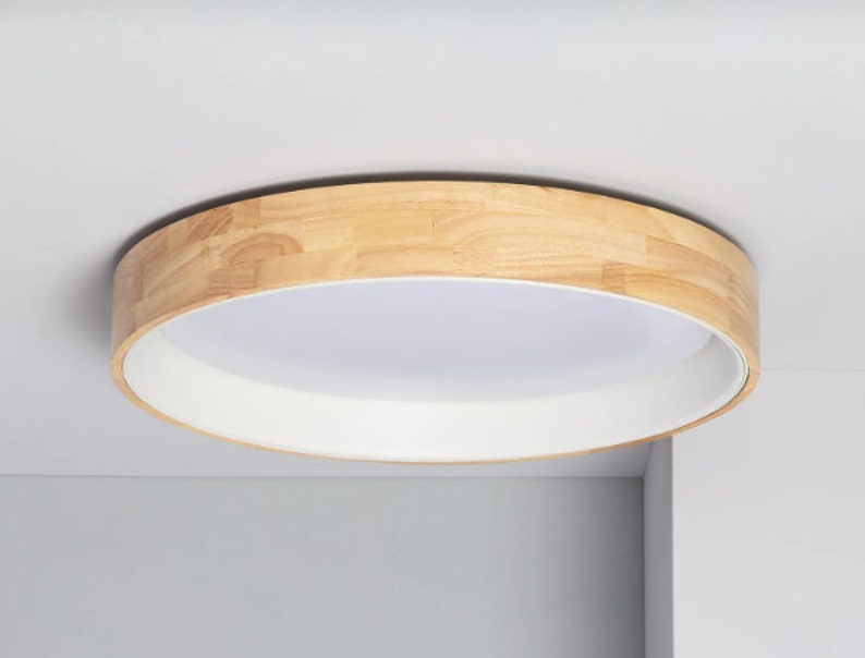 Natürliche Holz LED-Deckenlampe Samru rund Bild 6