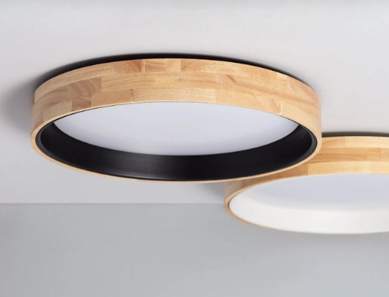 Natürliche Holz LED-Deckenlampe Samru rund Bild 1