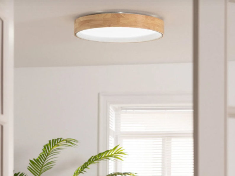 Natürliche Holz LED-Deckenlampe Samru rund Bild 7