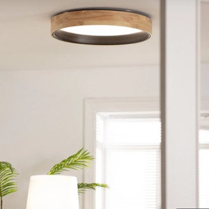 Natürliche Holz LED-Deckenlampe Samru rund Bild 2