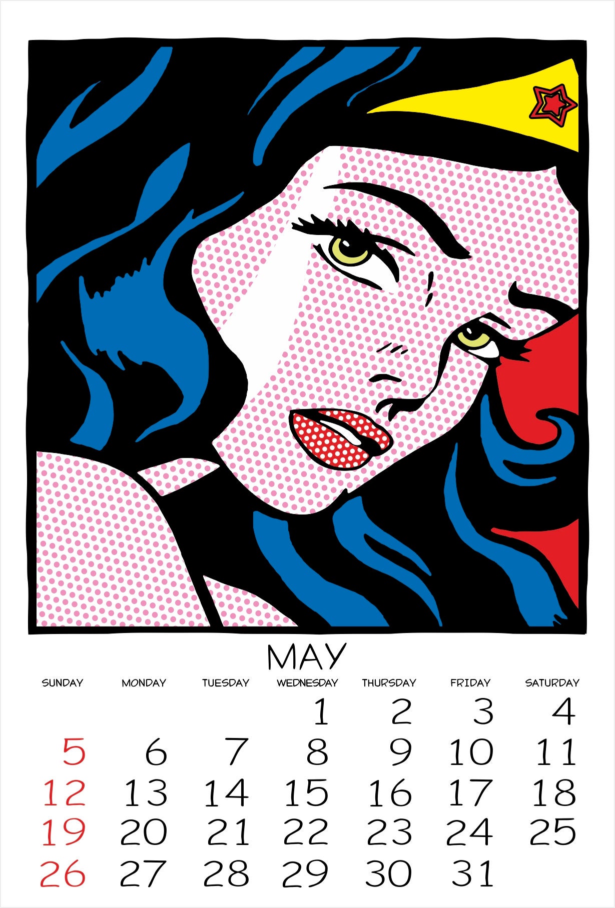 Wall Calendar Vertical 2025 Pop Art Inspired by Roy Lichtenstein Etsy
