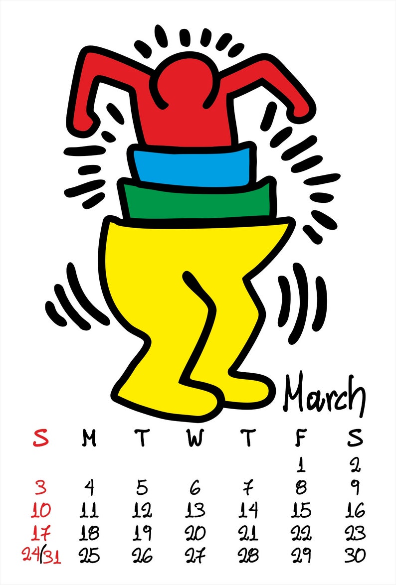 Wall Calendar 2024 Vertical Keith Haring Printable 12 Month Etsy