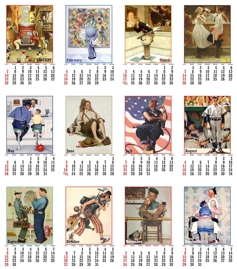 Wall Calendar Planner 2024 Vintage Art Norman Rockwell Etsy