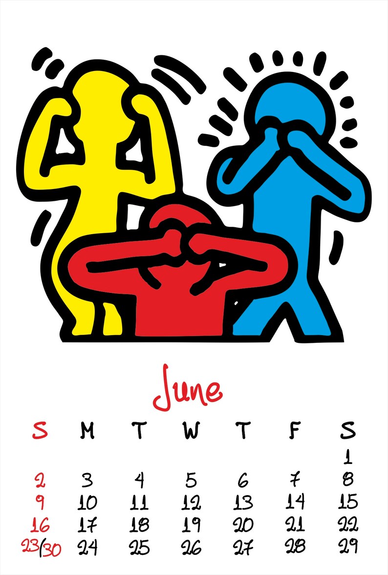 Wall Calendar 2024 Vertical Keith Haring Printable 12 Month Wall