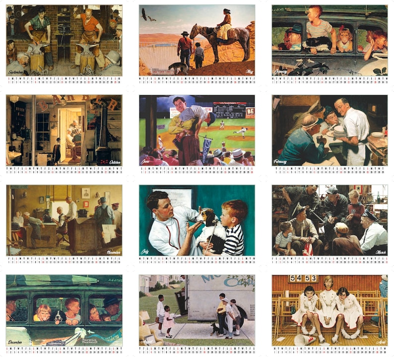 Wall Calendar 2024 Horizontal Vintage Art Norman Rockwell Etsy UK