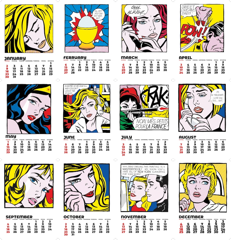 Wall Calendar 2023 Pop Art Roy Lichtenstein Etsy