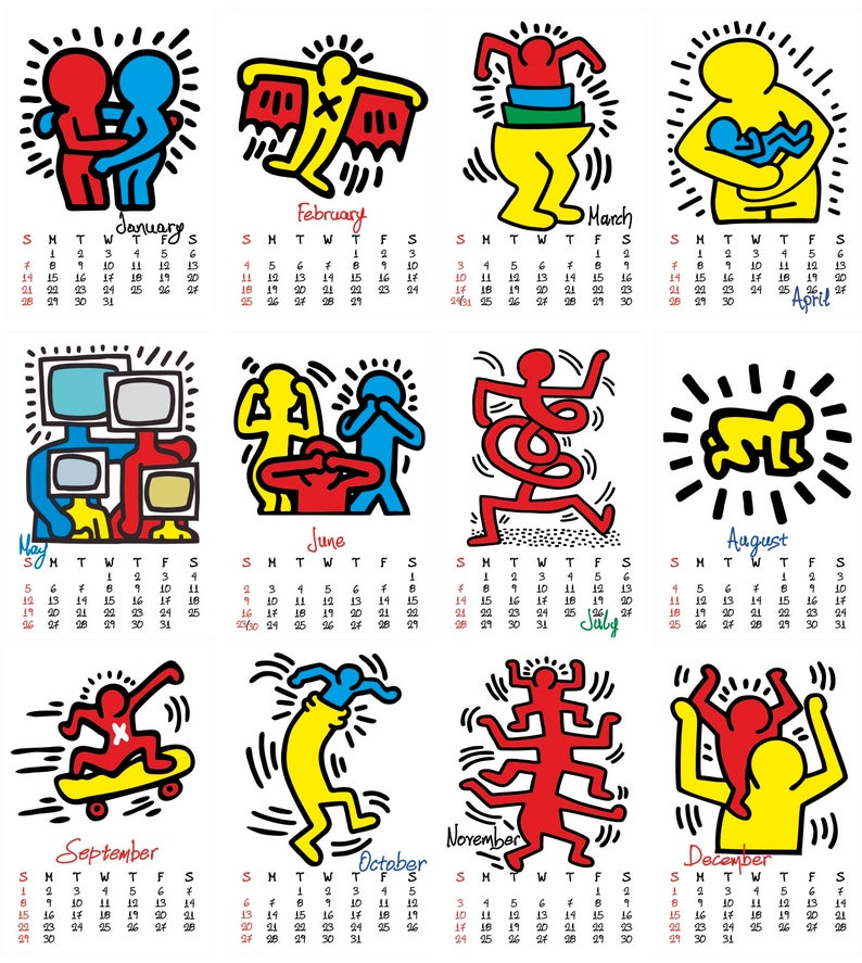 Wall Calendar 2024 Keith Haring Printable 12 Month Wall Calendar