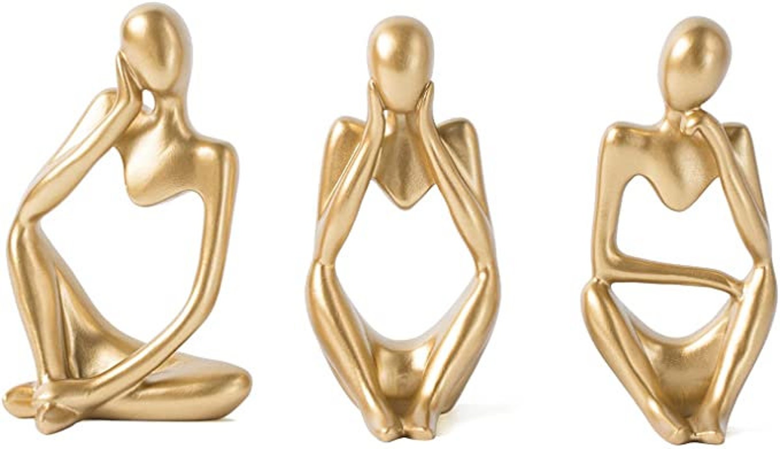 Gold Decor Thinker Statue Abstract Art Sculpture Set of 3 Etsy