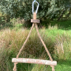 Natural Hazel/Birch/rope Mini ladder swing wooden perch caged pet bird for Canaries, Love birds, Parakeets and Finches.