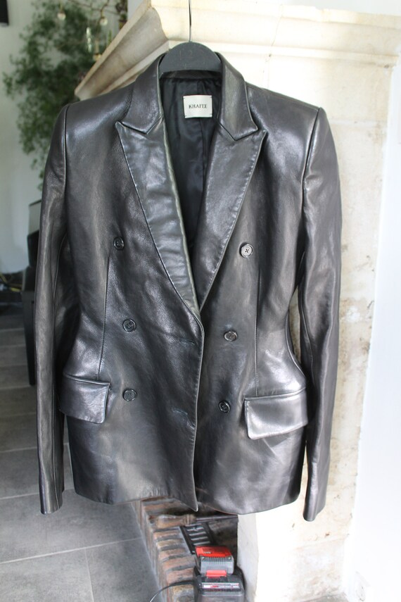 Leather fitted blazer shop