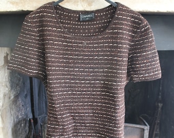 トップス 90s CHANEL BOUTIQUE Summer knit Authentic Chanel Vintage Knit Short Sleeves Top 1990s - Etsy
