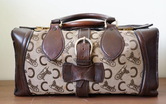Sac Céline 24h Vintage - Cuir Et Toile Beige - Modèle Fourre-tout - Occasion Très Bon état