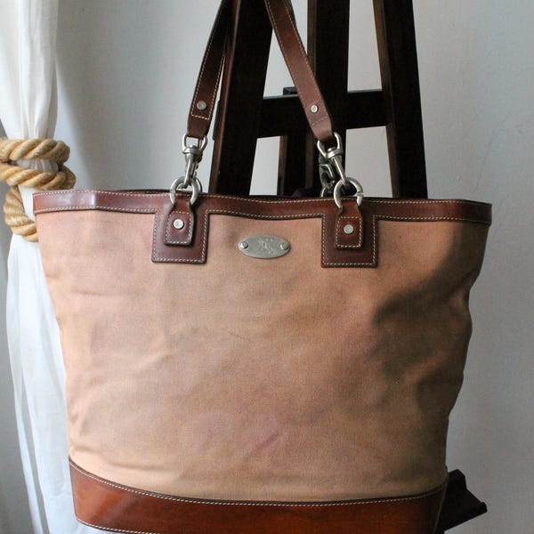 Céline Handtasche aus beigebraunem Canvas und Leder