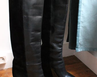 Bottes CÉLINE En Cuir Et Daim – Taille 38, Talons Compensés, Style à Enfiler – Très Bon état, Fabriqué En Italie